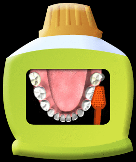 Animation showing the placement of brush head at the backmost tooth while brushing the chewing surfaces of the teeth on both sides, and to thoroughly clean the six-year molar.