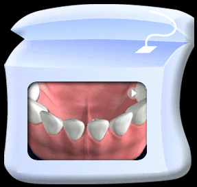 Animation showing the eruption of two permanent lower cental incisors at the back of two deciduous central incisors which become loose and then fall off.  Afterwards, the permanent central incisors move forwards to take the position of the deciduous cental incisors.