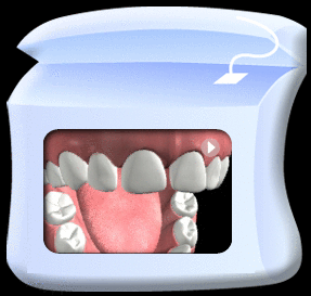 Animation showing a tooth brush brushing the inner surfaces of upper front teeth.