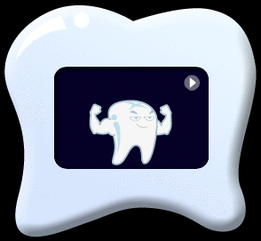 动画所见是一颗牙齿，并见氟化物走进牙齿后，牙齿变得强壮，能抵抗酸素的侵害。