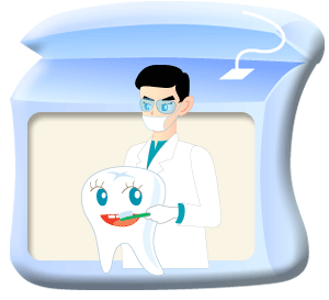 圖中所見是一位牙科醫生示範刷牙的方法。