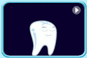 Animation of a tooth being protected by fluoride that reduces acid-producing capability of dental plaque.