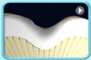 Animation of the longitudinal section of a tooth crown.  It is protected by saliva, resulting in the colour of enamel turning white indicating the halting of mineral loss and the replenishment of minerals.
