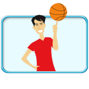 Photograph of a man playing basket ball.