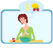 图中所见是一位孕妇在吃喝甜酸的食物。