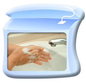 Photograph of a person washing hands with soap.