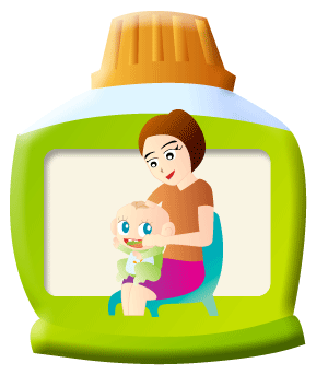 Photograph showing a parent sitting on a chair who has her child sit on her lap and then brushes the child's teeth.