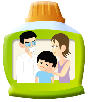Photograph of a parent bringing his child to a dentist.