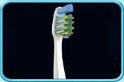 Photograph of a toothbrush head in criss-cross pattern.