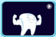 動畫所見是一顆牙齒，並見氟化物走進牙齒後，牙齒變得強壯，能抵禦酸素的侵害。